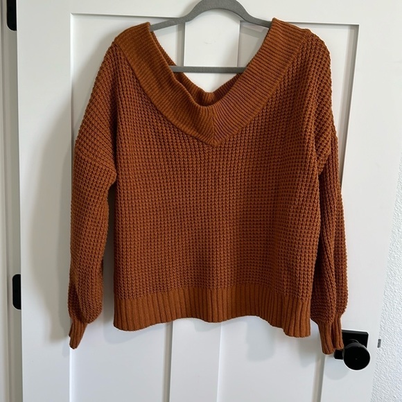 Zenana Women's M Oversized Waffle Knit Pullover Sweater Golden Brown Slouchy - Picture 1 of 10